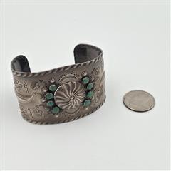 Vintage Fred Harvey Era 925 Sterling Silver Green Turquoise Cuff Bracelet *READ*